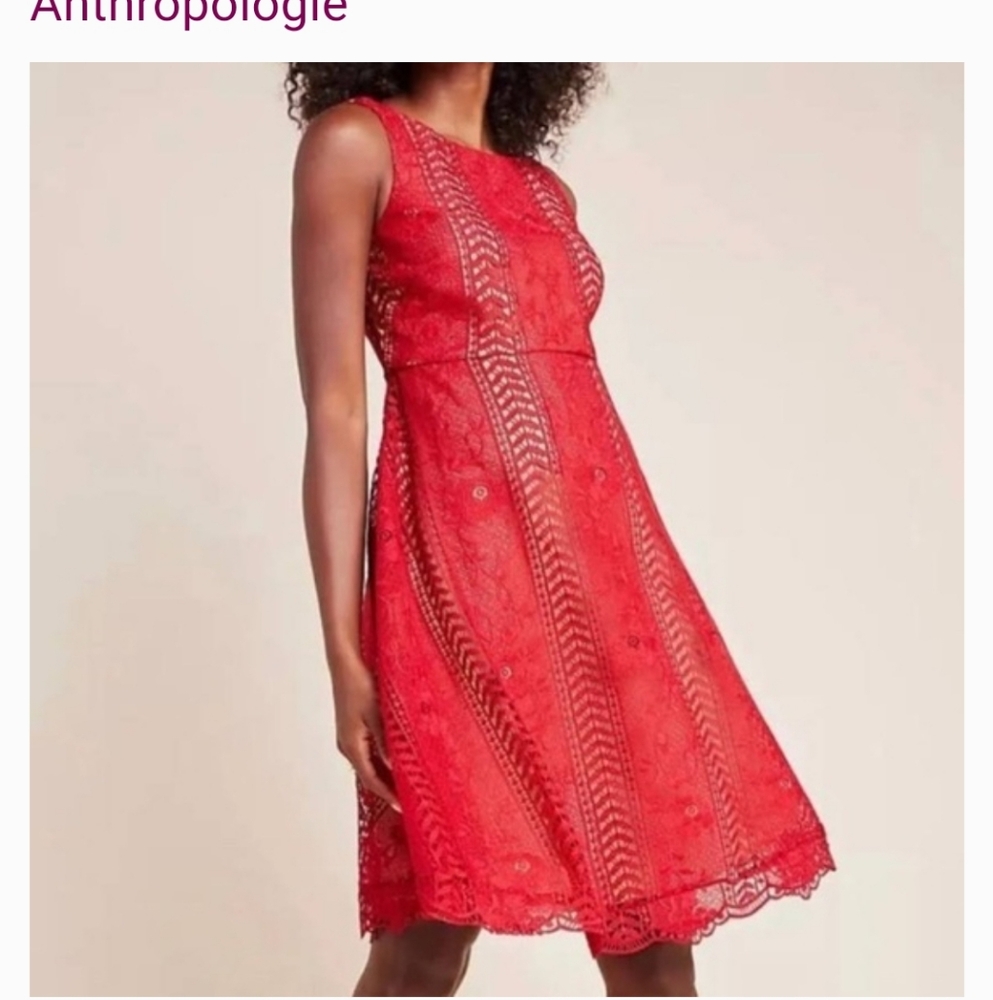 Anthropologie Red Georgia lace Fit and Flare mini dress. Size 0 Holiday, Party